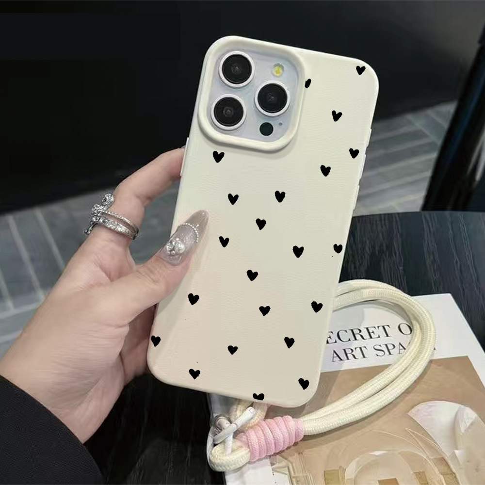 Phone Cases With Straps - Zwarte hartvormige riemtelefoonhoes voor iPhone 17
