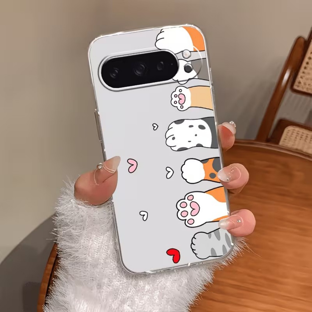 Phone Cases Google Pixel 7 - Cartoon kattenpootjes print kristalheldere siliconen telefoonhoesje