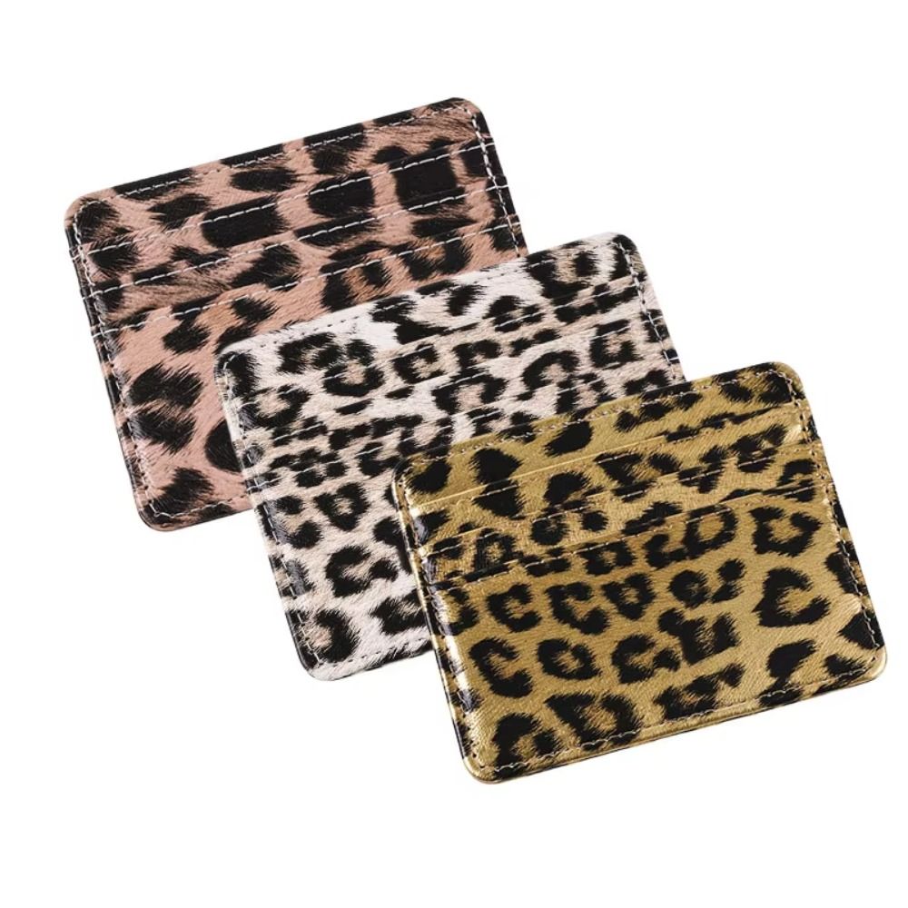 Slim Card Slot Case - Klassieke PU Lederen Luipaardprint Kaarthouder Slanke