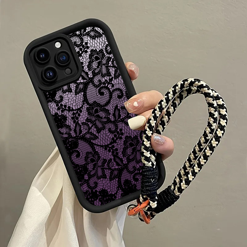 Phone Cases With Loop - Zwarte paarse kant hangende band telefoonhoesje