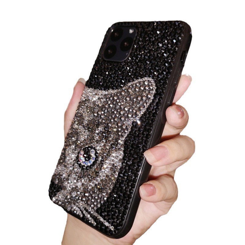 Phone Cases Europe - Luxe glitter telefoonhoes bedazzled zwarte kat