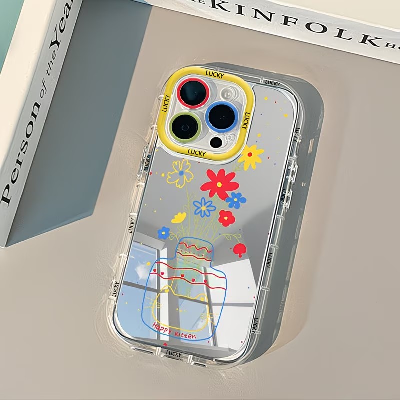 Phone Cases Designer - Zomerse Daisy Cat Vaas Design Spiegel