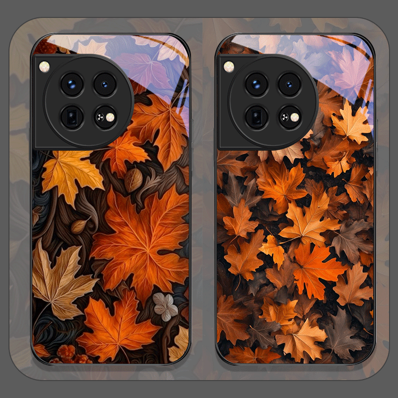 Phone Cases Oneplus - Handgeschilderde herfst esdoornblad patroon gehard glas