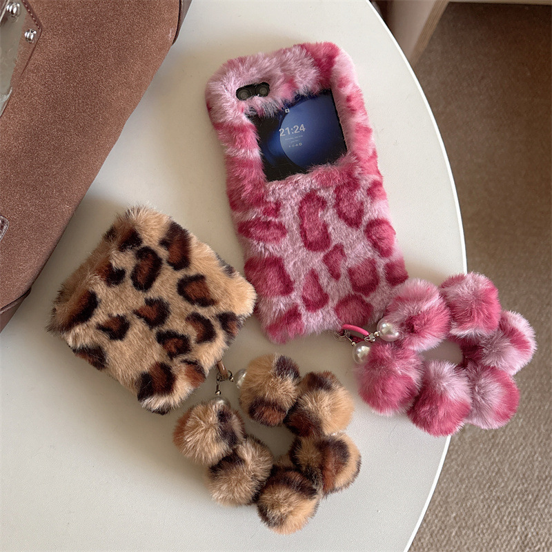 Phone Cases With Loop - Mode Luipaard Print Pluizige Pluche Polsband
