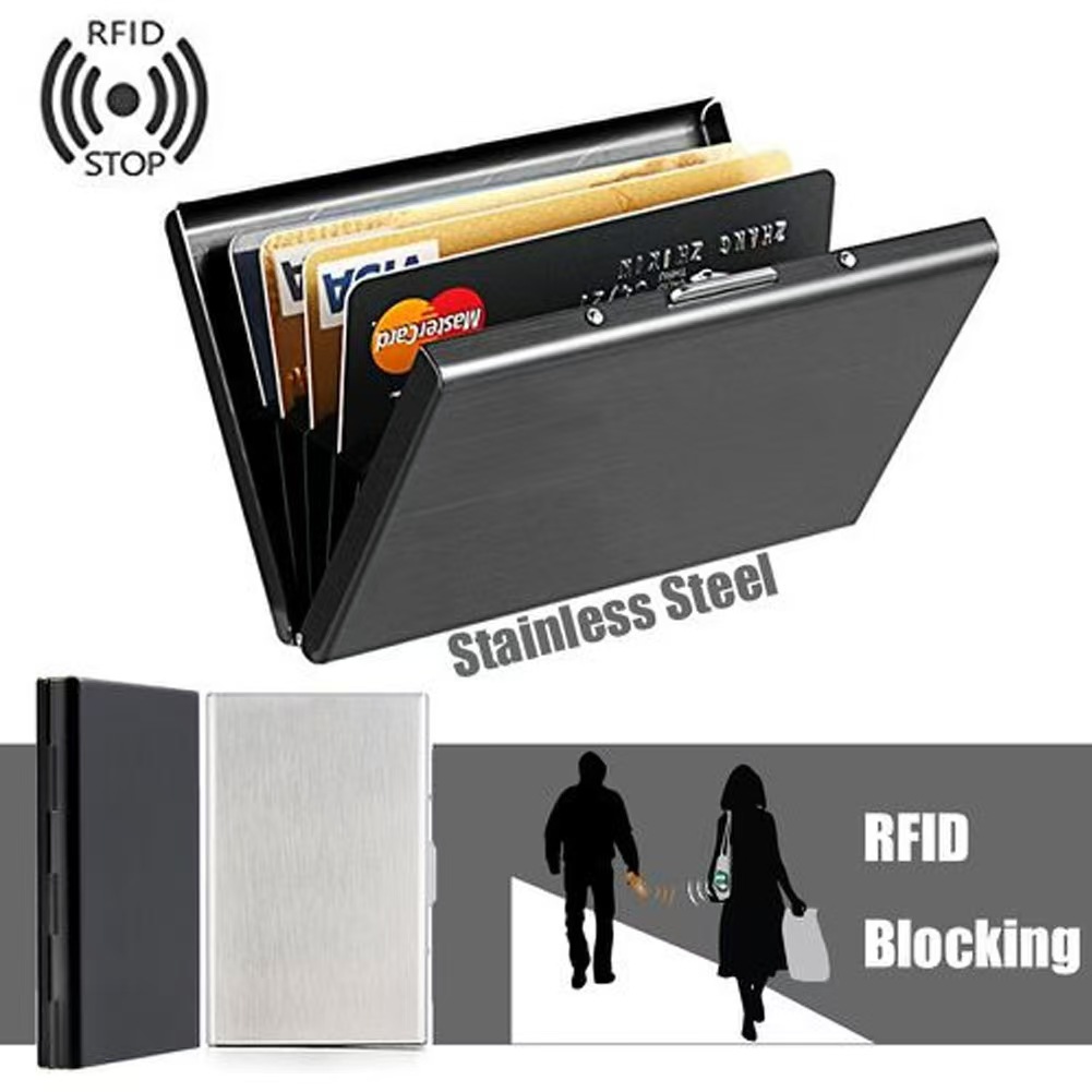 Slim Card Slot Case - Slanke roestvrijstalen RFID-kaarthouder met 6 kaartsleuven,