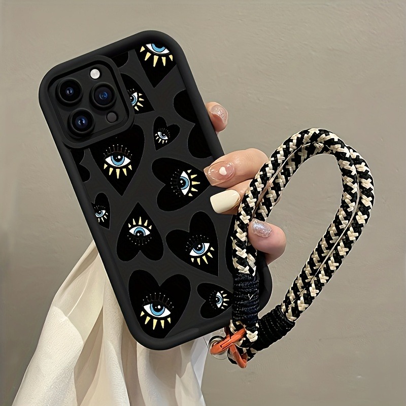 Phone Cases With Straps - Zwarte Liefdeshart Oog Hangband Telefoonhoesje voor