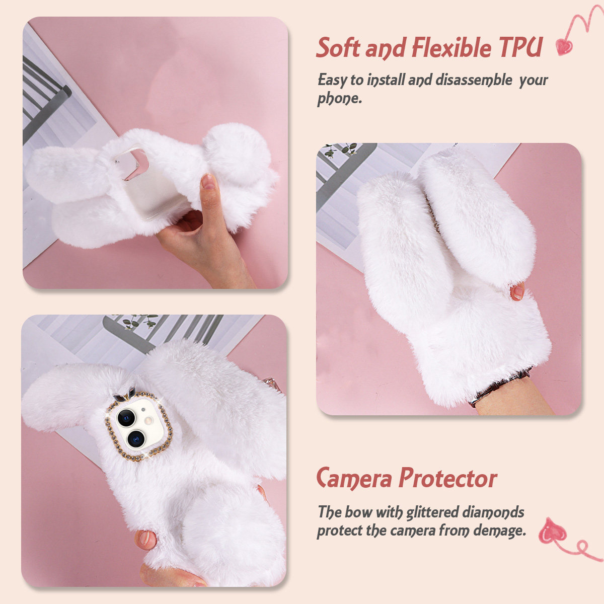 Phone Cases Designer - Wit 6,1 inch schattig konijnendesign telefoonhoesje