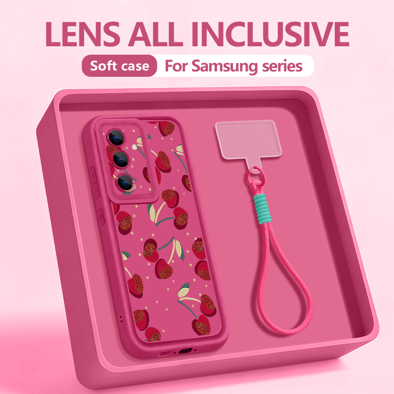 Phone Cases With Loop - Telefoonhoesje met klein kersenpatroon, koordje en